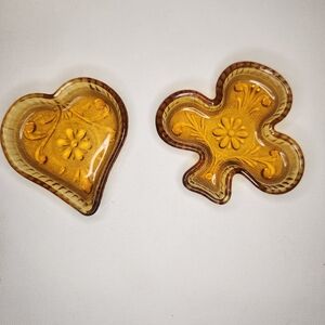 Indiana Glass Amber Heart and Clover Dishes